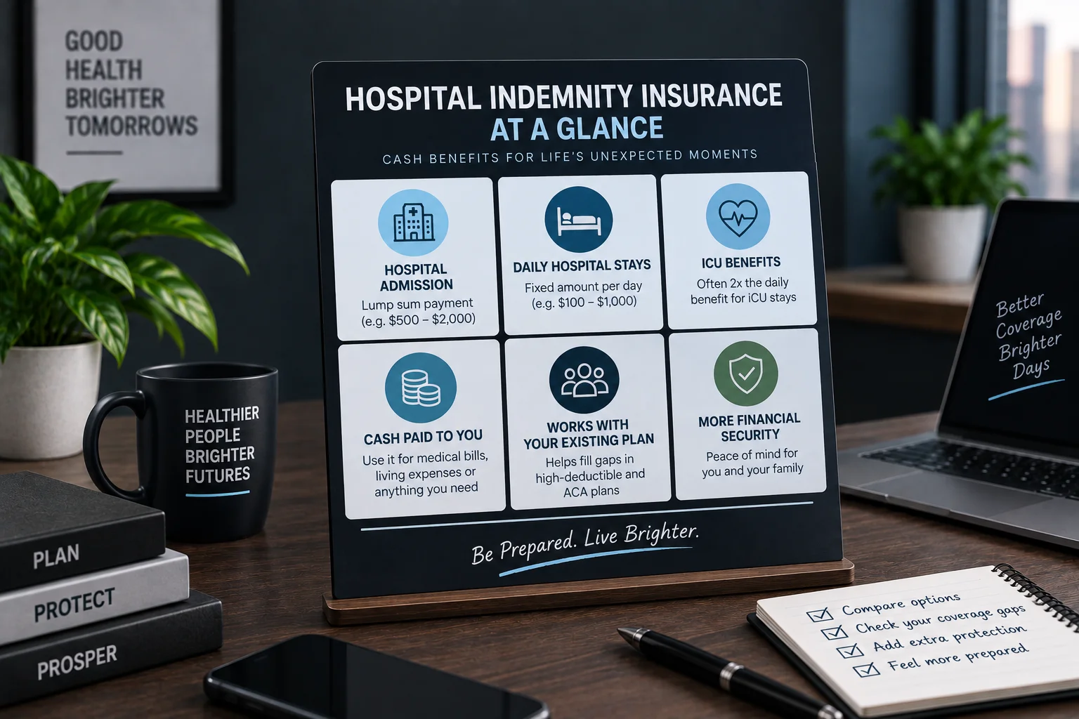 Hospital indemnity insurance benefits including cash payments, ICU coverage and financial protection